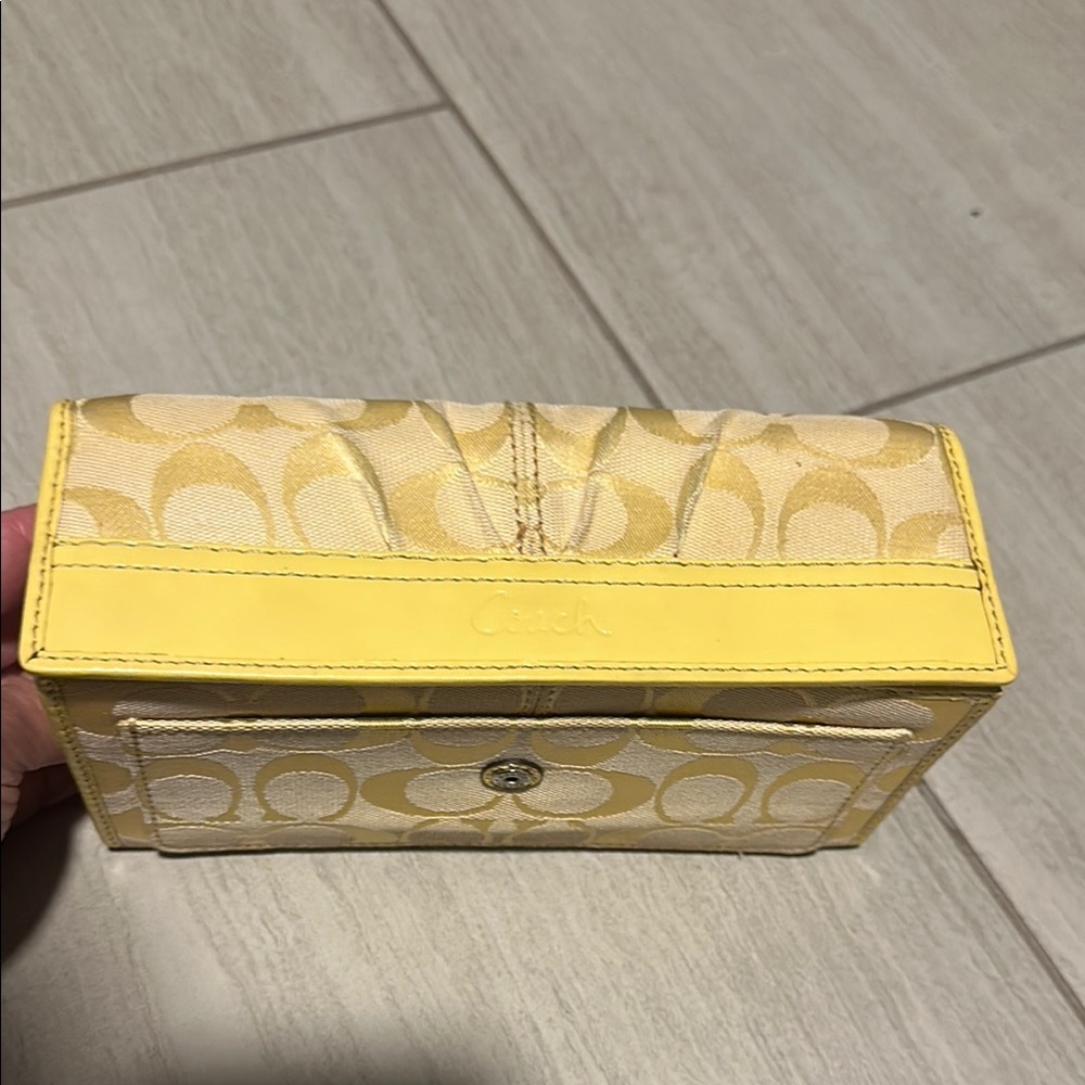 Coach Yellow and Cream Signature Wallet